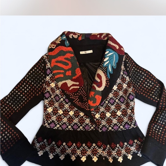 Anthropologie Jackets & Blazers - Anthropologie Black Multicolor Embroidered  Cardigan/jacket